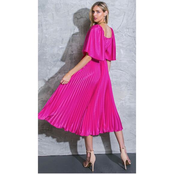 Flying Tomato Fuchsia Pleated Midi Dress - Picture 2 of 5